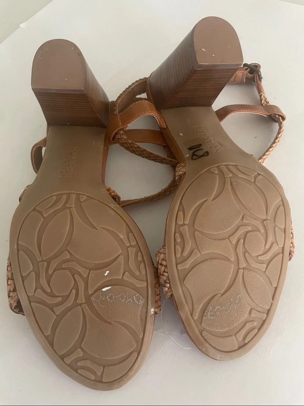 Kenneth Cole Reaction Tan Braided Strap Block Heel  Cheerleader Sandal in size 9